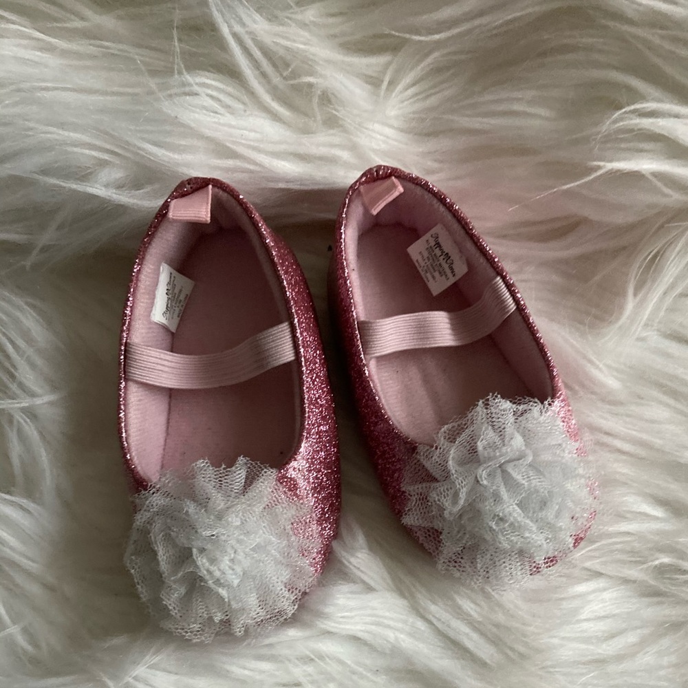 Pink glitter baby girl dress shoes